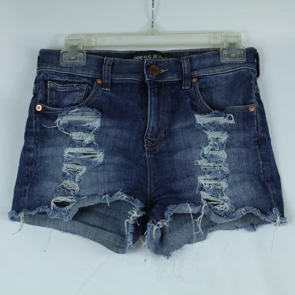Express Jeans Blue‎ Denim Ripped Jean Shorts Womens Size 0